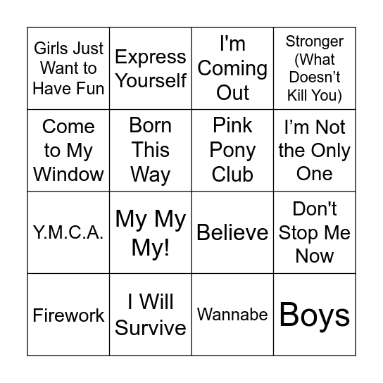PRIDE BINGO Card