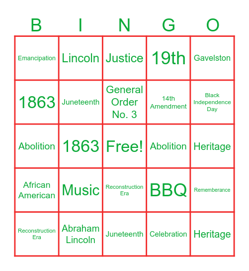 Juneteenth Bingo Card