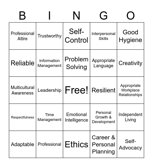 Employability Bingo Card