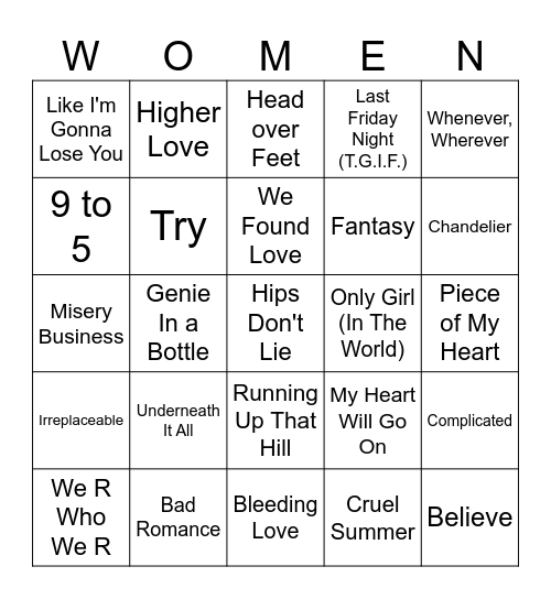 Female Singers Bingo Card
