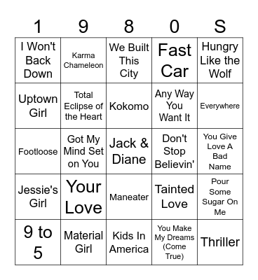 1980s Bingo Card