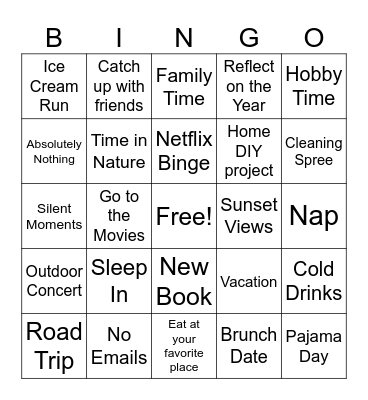 Summer Recharge Bingo Card