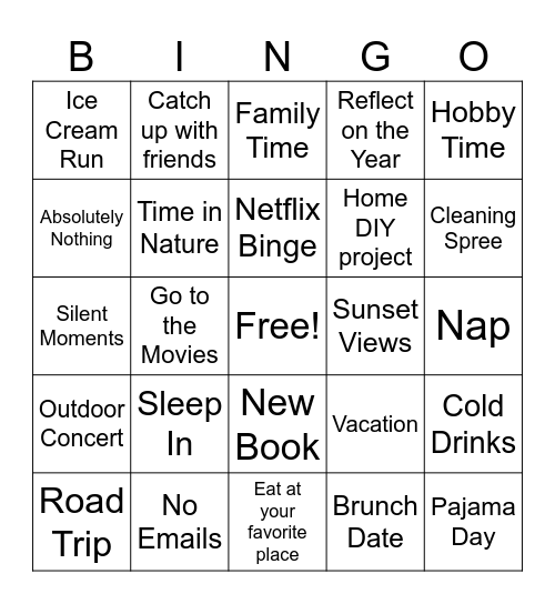 Summer Recharge Bingo Card