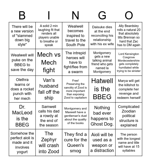 Cloudward Ho Bingo Card