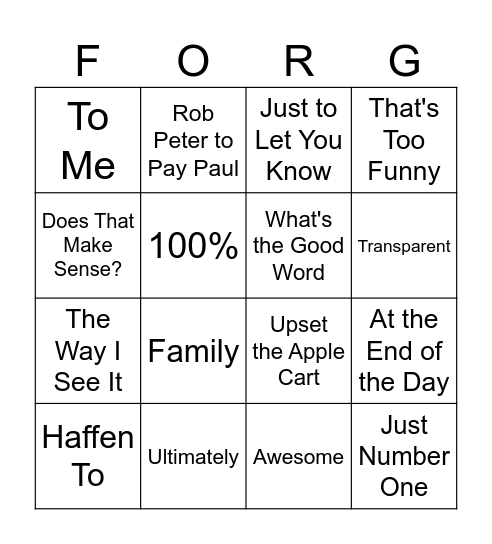Forgisms Bingo Card