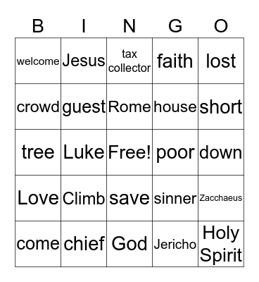 Zacchaeus Meets Jesus Bingo Card