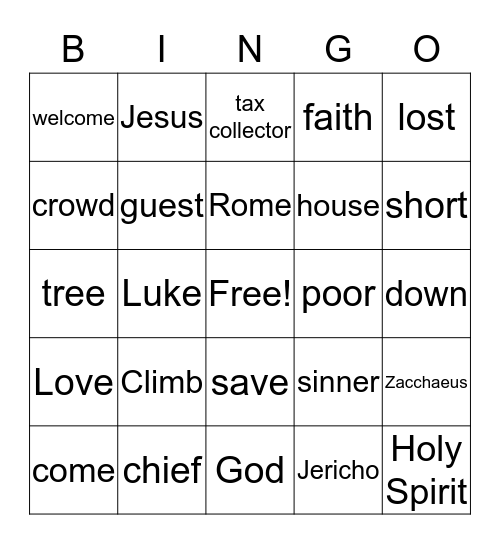 Zacchaeus Meets Jesus Bingo Card