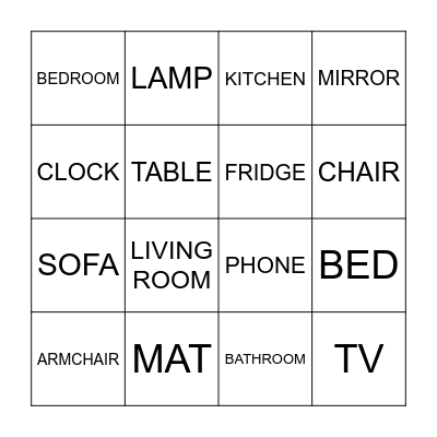 FURNITURE Bingo Card