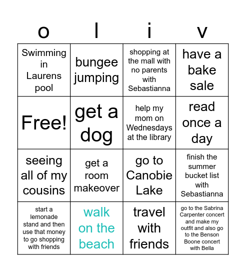 summer bingo Card