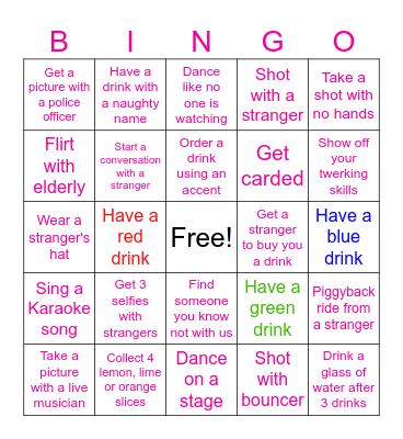 21st Birthday Family Bar Crawl Bingo Card