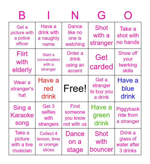 21st Birthday Family Bar Crawl Bingo Card