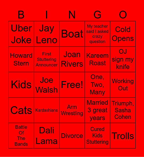 Uncle Rico Bingo Card