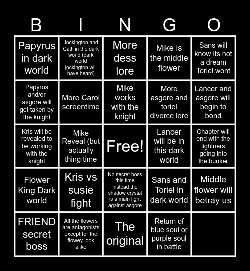DELTARUNE Chapter 5 Bingo Card