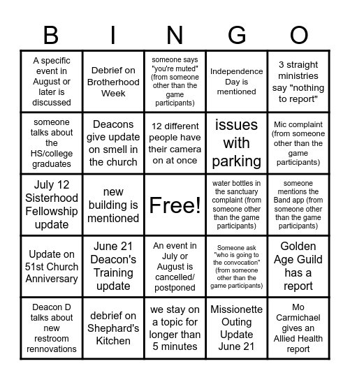 Mission Staff Meeting 6/17/2025 Bingo Card