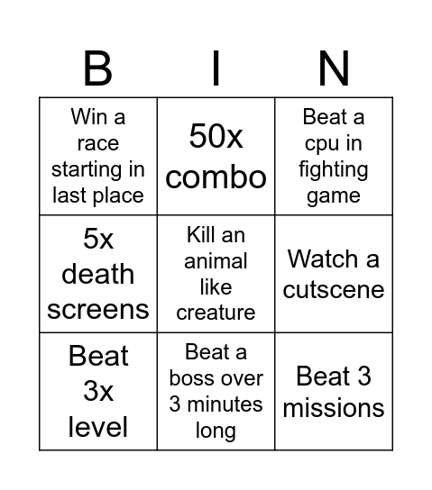 Hard game bingo Bingo Card