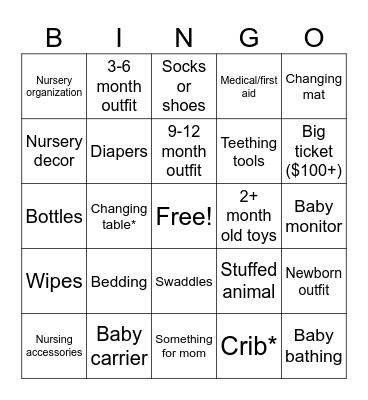 Baby Shower Bingo Card
