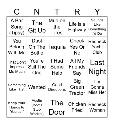 Country Pop Bingo Card