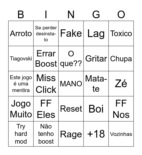 Rocket Bingo Card