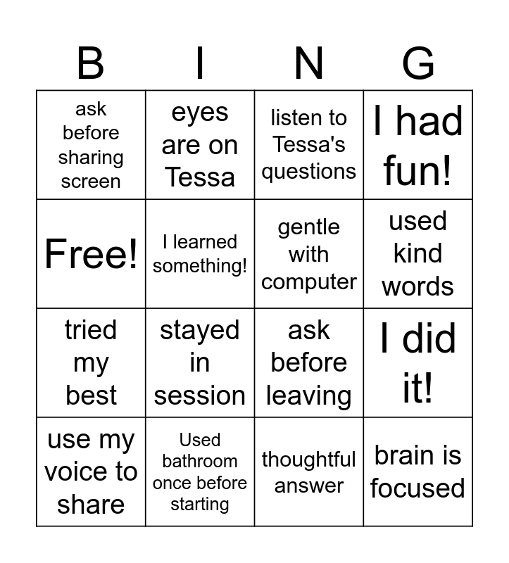 Session Bingo Card