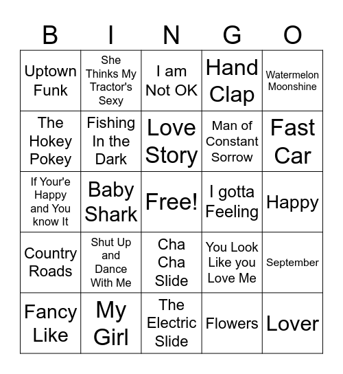 Music Bingo Card