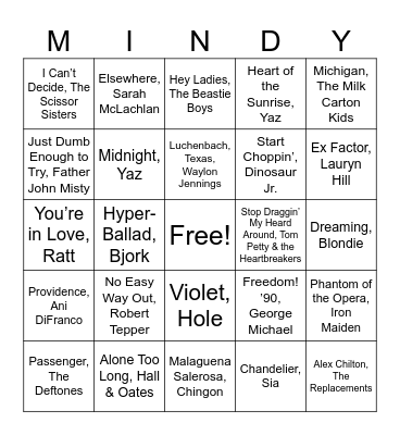 Rock & Kroll Music Bingo Card