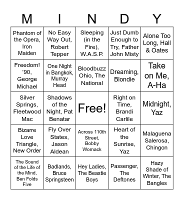 Rock & Kroll Music Bingo Card