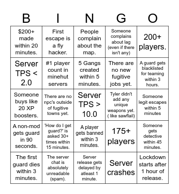 Server Release Bingo Card