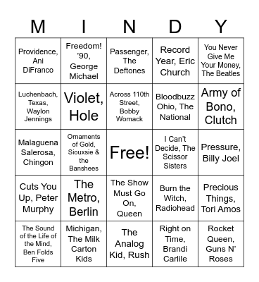 Rock & Kroll Music Bingo Card