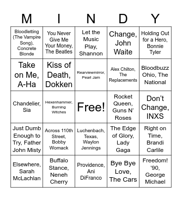 Rock & Kroll Music Bingo Card