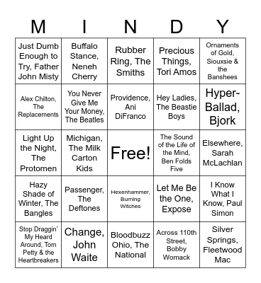 Rock & Kroll Music Bingo Card