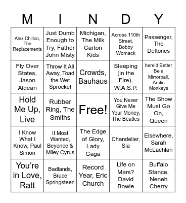 Rock & Kroll Music Bingo Card