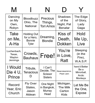Rock & Kroll Music Bingo Card