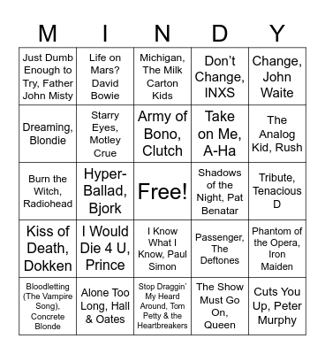 Rock & Kroll Music Bingo Card