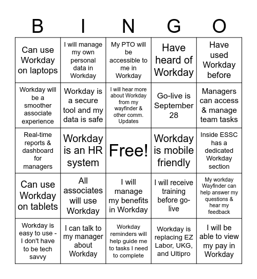 Workday Bingo Card