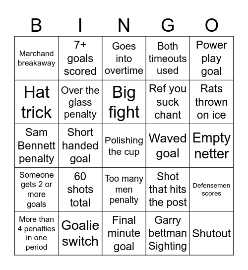 Game 6 Stanley cup final Bingo Card