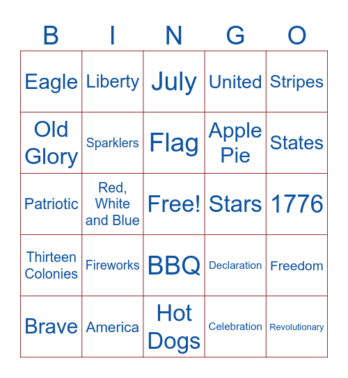 4th of July Bingo Card