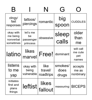My Type Bingo Card