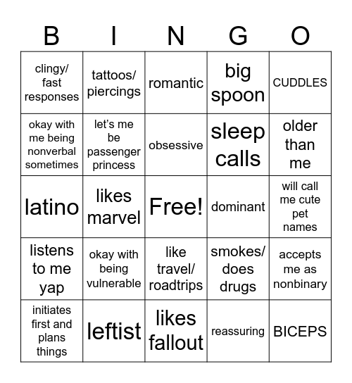 My Type Bingo Card