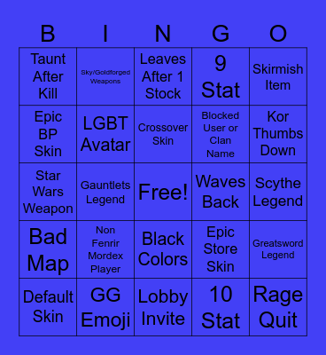 Brawlhalla Bingo Card