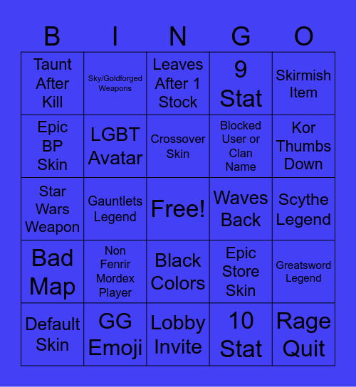 Brawlhalla Bingo Card