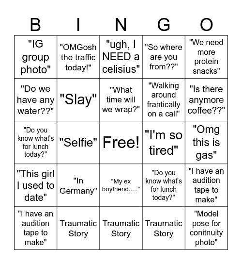 Actor Bingo Card