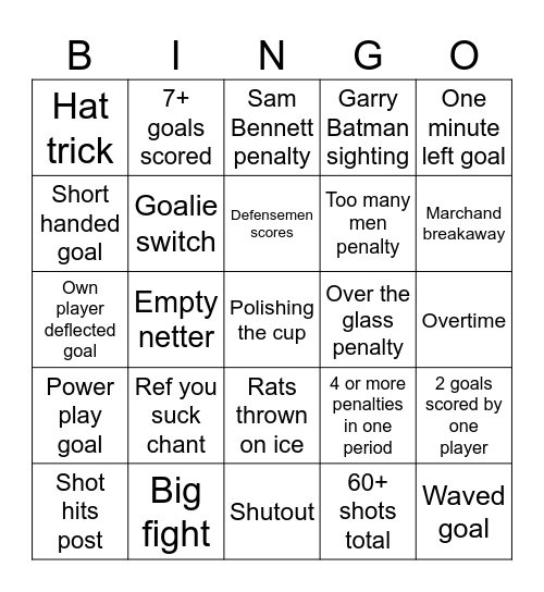Stanley cup final Bingo Card