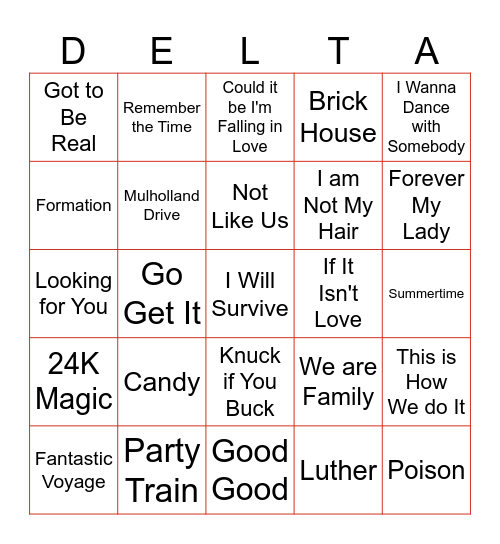 DELTA Singo Bingo Card