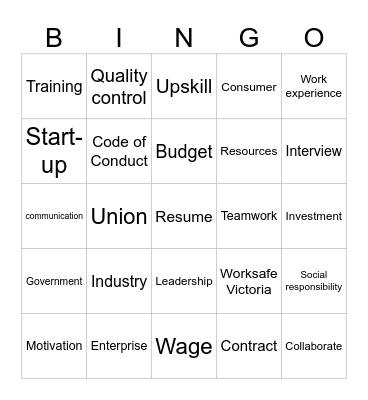 Industry and Enterprise Bingo Card