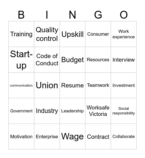 Industry and Enterprise Bingo Card
