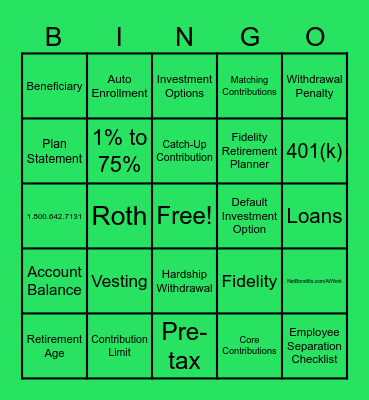 401(k) BINGO Card
