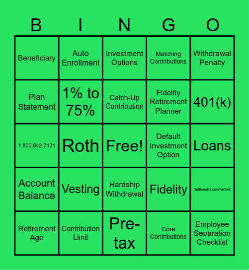 401(k) BINGO Card