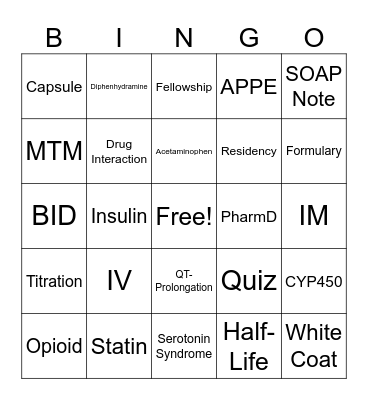 Pharmacy Bingo Card