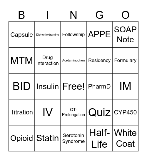 Pharmacy Bingo Card