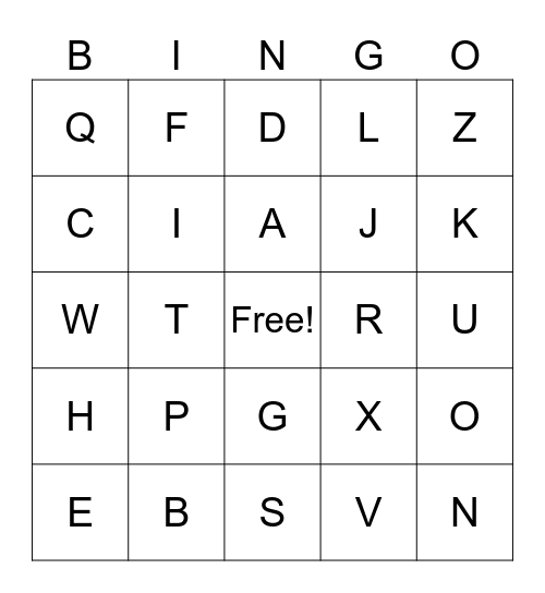 Alphabet Bingo Card